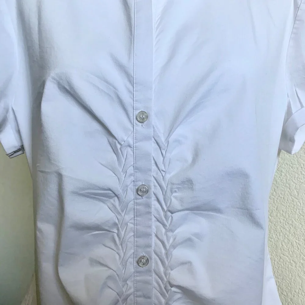 NEW YORK & COMPANY Stretch Short Sleeve Button Up Shirt White Size XL - Picture 3 of 3